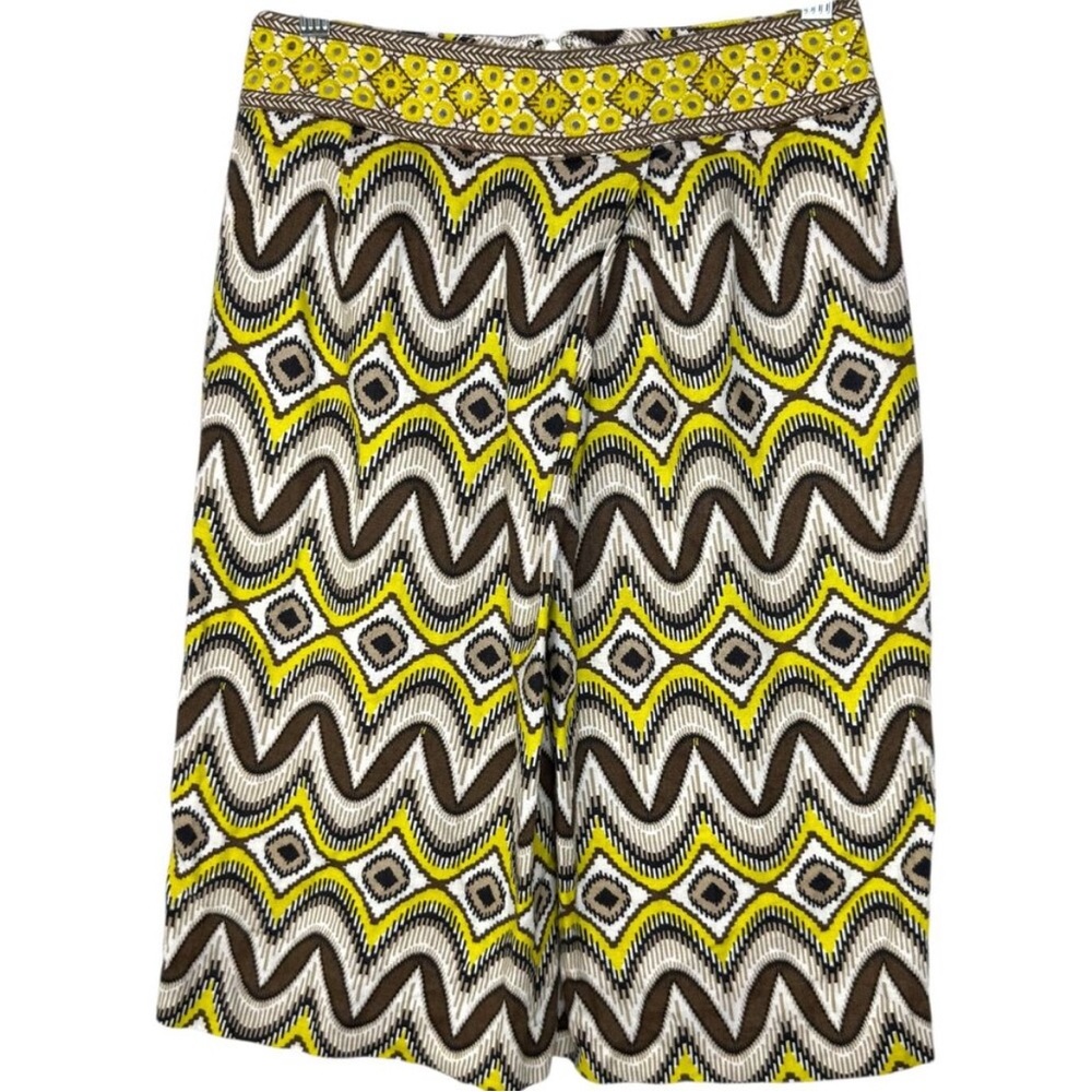 Tory Burch Yellow and brown pencil skirt waist 14” Size 2, Shell 100% Linen, EUC